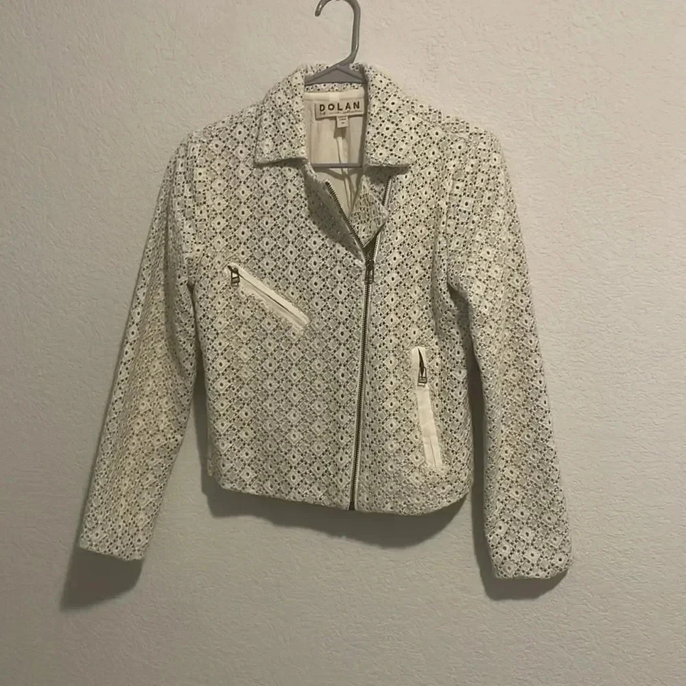 Anthropologie Dolan Left Coast Rossi Eyelet Moto Jacket Blue White Size XS